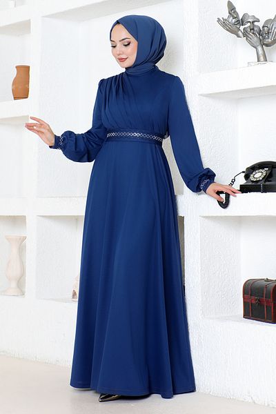 ModaMerve Φόρεμα Indigo Stone με λεπτομέρειες - DVL272