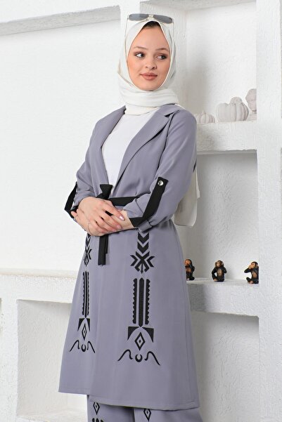 ModaMerve Anthracite Embroidery Detailed Set - Mi̇h19002
