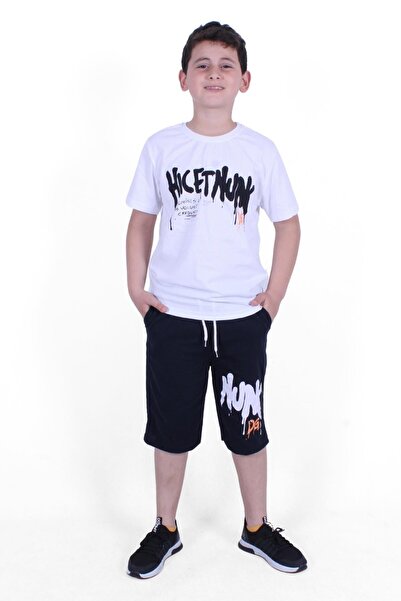 YA KO KİDS Hicet Hunk εμπριμέ για αγόρια με κοντό μανίκι διπλή τσέπη λευκό καλοκαιρινό σετ