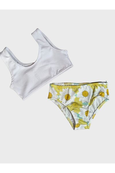 Fil Kids Yellow Daisy Patterned Girl's Bikini Set - Pareo