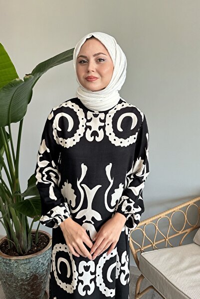 InStyle Schwarzes Viskose-Kleid mit einfarbigem Muster