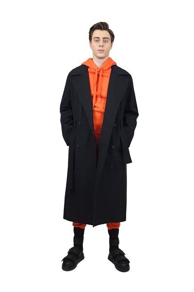 Geco Black Buttoned Fence Fence Trench Coat