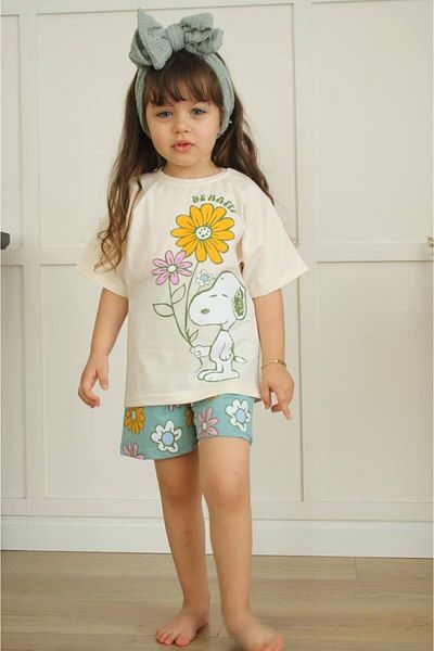 CANDA Snoopy Printed Short Sleeve Shorts Set for Girl - Summer