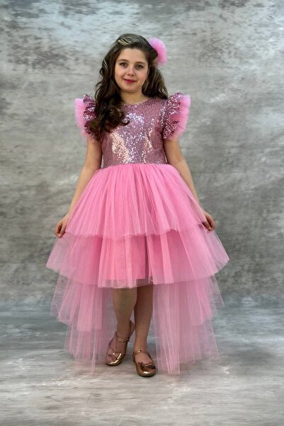 ABİYEKİDS Παιδικό βραδινό φόρεμα με παγιέτες Katkat Tailed Style Aby745
