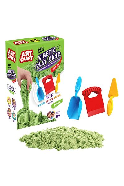 Doğan Oyuncak Dünyası Green Kinetic Play Sand with Accessories (1000 Gr.) - Art Craft Kinetic Sand Set - Art Sand Sand