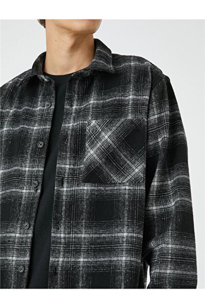 Koton 4wam60007hw 9c9 Μαύρο καρό ανδρικό ακρυλικό υφαντό μπλουζάκι μακρυμάνικο