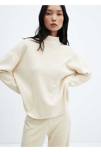 MANGO Woman Corduroy Perkins Collar Sweatshirt