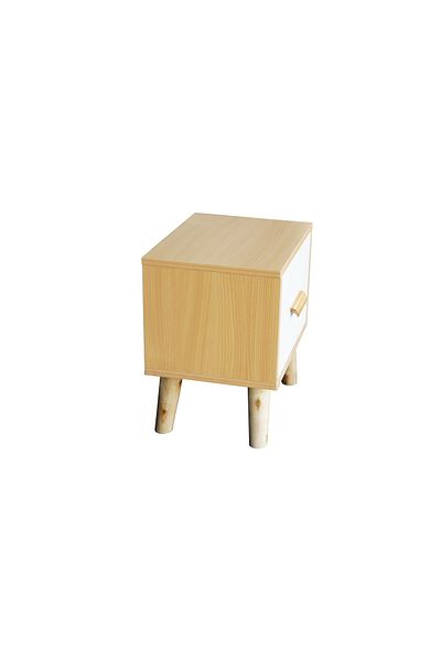 Mahmayi Modern Wooden Nightstand Set of 2 - Beech & White - With Drawer & Storage - 40x30x42cm