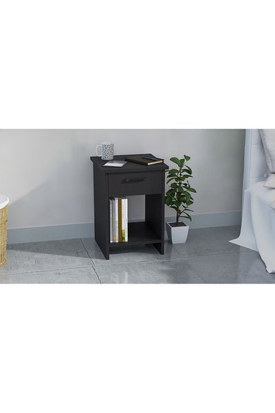 Mahmayi Modern Nightstand with Drawer & Open Shelves - Versatile, Easy Assembly - Black