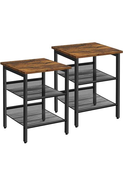 Mahmayi Vasagle Industrial Nightstand Set of 2 with Adjustable Shelves, Rustic Brown/Black, 15.7"x15.7"x19.7
