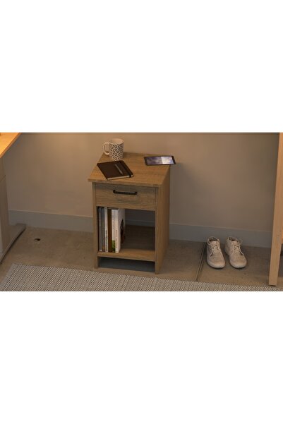 Mahmayi Grey Oak Night Stand w/ Drawer & Open Shelves - Perfect for Bedroom & Living Room