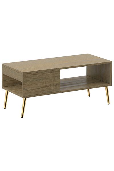Mahmayi Modern Grey Oak Coffee Table with Storage - Durable, Space-Saving, Easy Maintenance