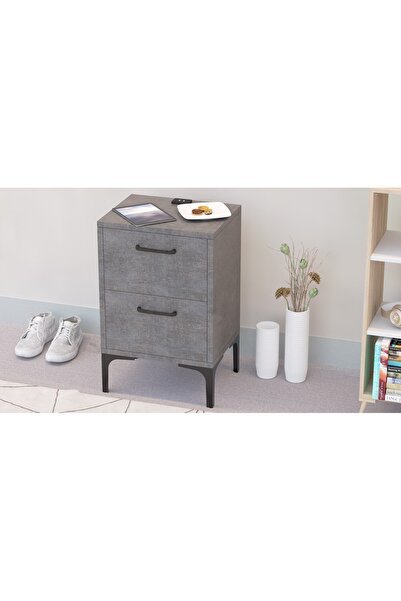 Mahmayi Modern End Table w/ USB Ports, Soft-Close Drawers, Easy Assembly - Anthracite Metal