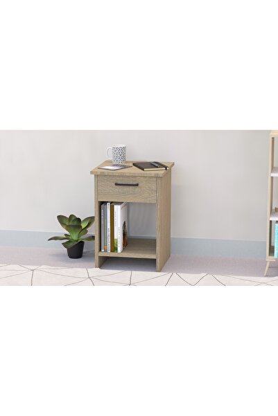 Mahmayi Grey Oak Night Stand w/ Drawer & Open Shelves - Perfect for Bedroom & Living Room