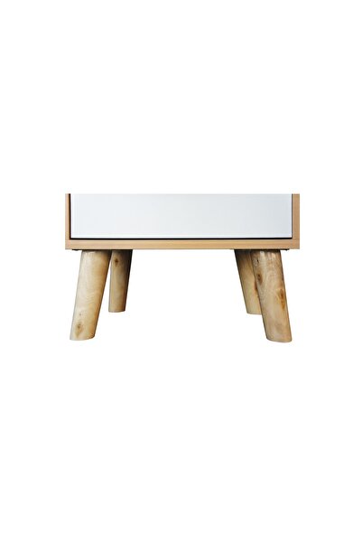 Mahmayi Modern Wooden Nightstand Set of 2 - Beech & White - With Drawer & Storage - 40x30x42cm