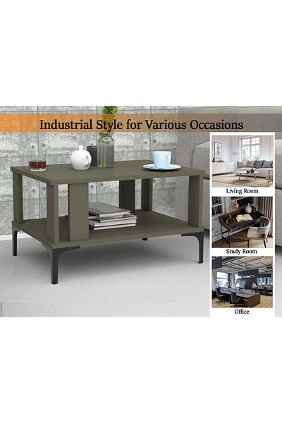 Mahmayi Modern Coffee Table with Storage Shelf - Durable, Space-Saving, Easy Maintenance, Lava Grey