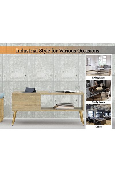 Mahmayi Modern Grey Oak Coffee Table with Storage - Durable, Space-Saving, Easy Maintenance