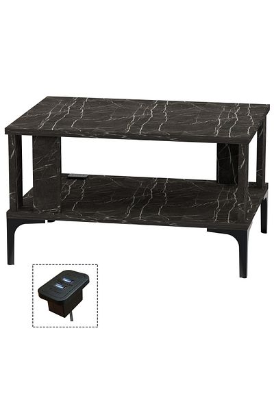 Mahmayi Modern Coffee Table with USB Port & Storage - Black Pietra Grigia for Home & Office