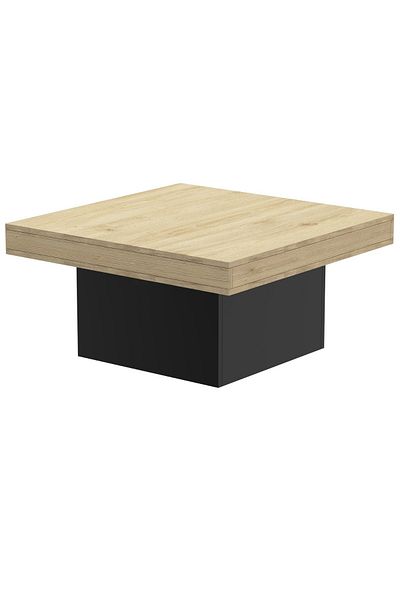 Mahmayi Modern Square Coffee Table – Natural Oak & Black, Durable, Space-Saving, Easy to Maintain