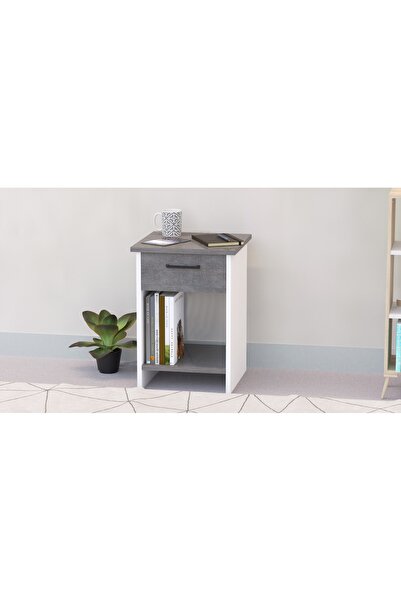 Mahmayi Modern Nightstand with Drawer & Open Shelves, Lightweight, Easy Assembly - Anthracite/White