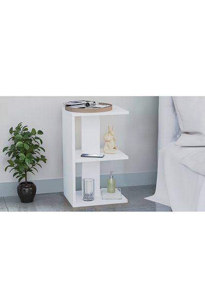 Mahmayi Modern White Nightstand with 3 Open Shelves for Bedroom & Living Room - Easy to Assemble