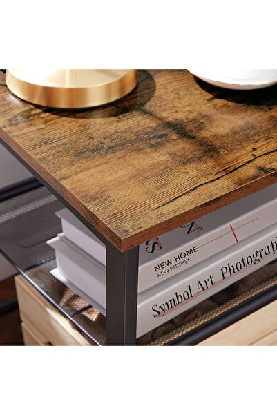 Mahmayi Vasagle Industrial Nightstand Set of 2 with Adjustable Shelves, Rustic Brown/Black, 15.7"x15.7"x19.7