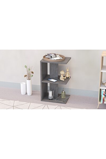 Mahmayi E-Shape Night Stand: 3 Open Shelves, Versatile Storage for Bedroom/Living Room in Anthracite