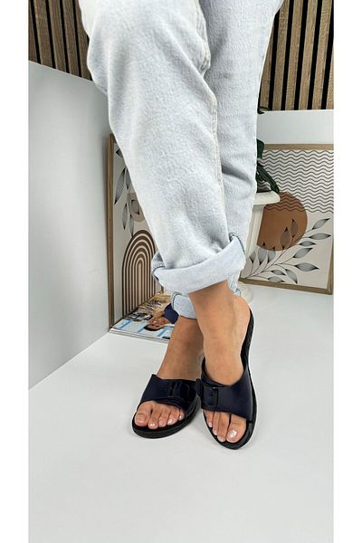 Allyup Papuci de damă bleumarin - cataramă, tocuri înalte, talpă moale confortabilă, vârf oval 323