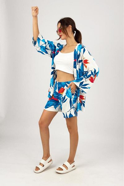Betimoda Navy Blue Lycra Women's Shorts Set - Wrapped Fabric, Loose Loose Fit