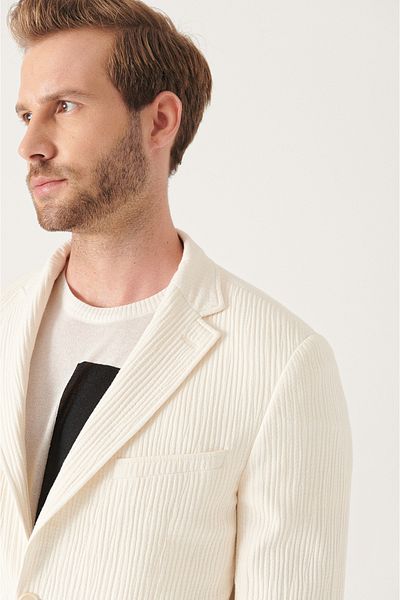 Avva Ecru strukturierte flexible Herrenjacke A21y4011