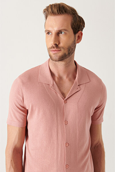 Avva Cardigan pentru bărbați cu guler cubanez și trandafir uscat, cu mânecă s...