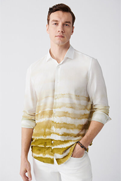 Avva Men's Dark Green Block Patterned Tril Shirt A21y2092