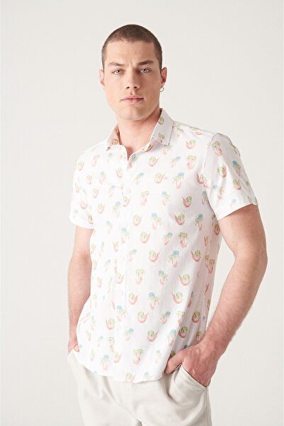 Avva Erkek Ekru Baskılı Kısa Kol Pamuklu Gömlek A21y2093