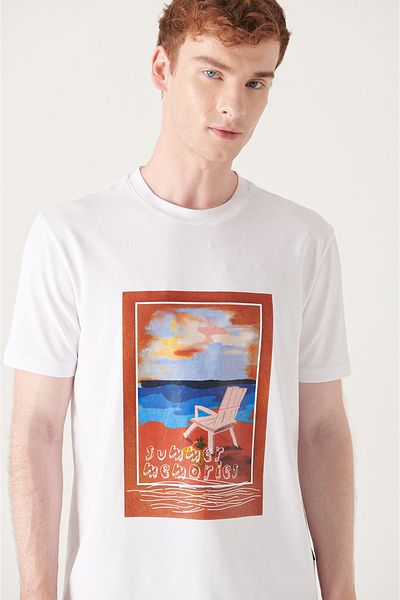 Avva Men's White Slogan Printed Cotton T-shirt A21y1082
