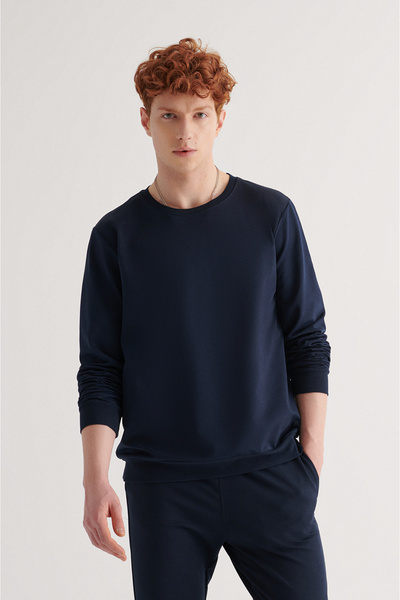Avva Erkek Lacivert Bisiklet Yaka Düz Sweatshirt E001007