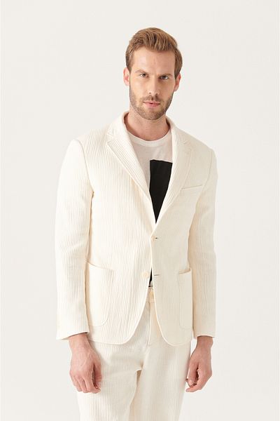 Avva Ecru strukturierte flexible Herrenjacke A21y4011