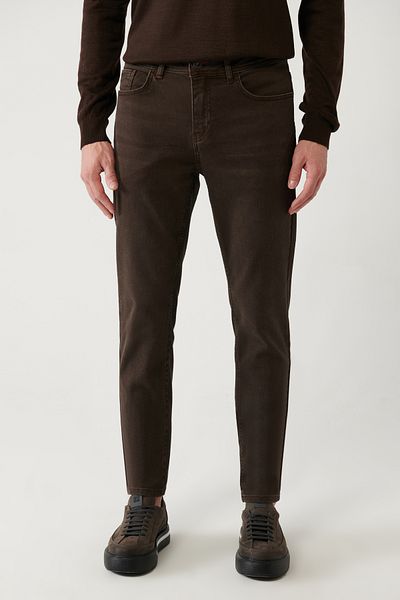 Avva Men's Brown Antique Washed Stretchy Berlin Jean Trousers A32Y3514