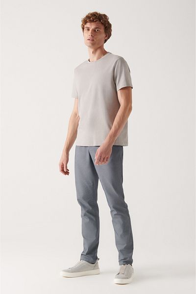 Avva Men's Navy Blue Lycra Comfort Slim Fit Chino Trousers with Elastic Back Waist E003021