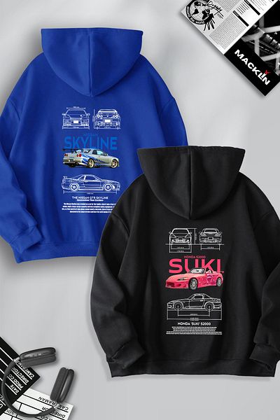 macklin SKYLINE και SUKI BACK Printed Lover Couple Φούτερ με κουκούλα σετ 2 τεμαχίων
