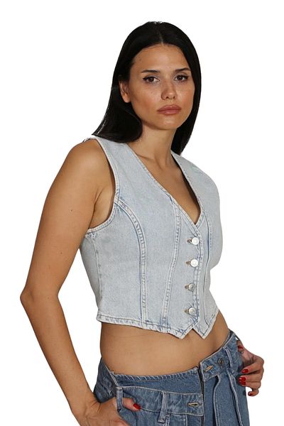 trendalisse Denim Color Stone DeTailed Jeans Vest