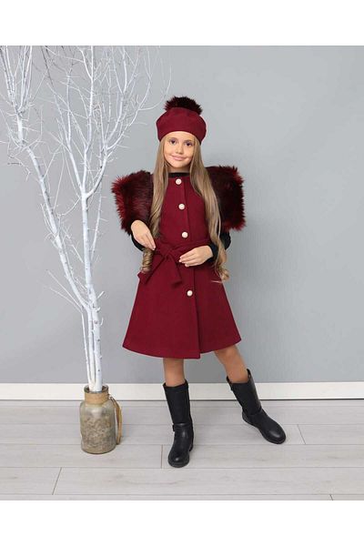 By Feyza Kids Collection Детайлна жилетка с щамповани копчета и шевна барета за момиче