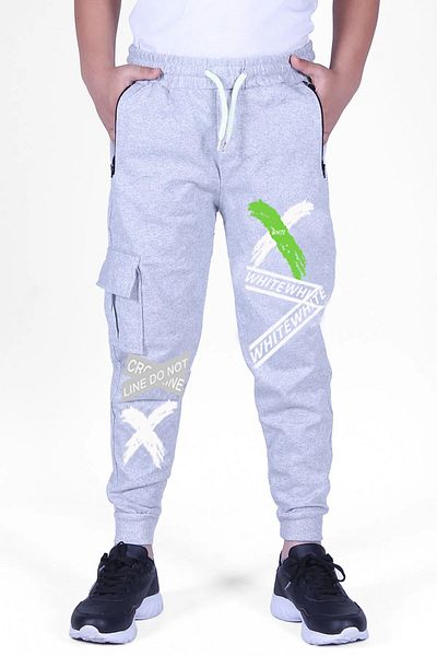 PANİO KİDS Pantaloni de sport gri cu imprimeu la modă, cu fermoar pentru buzunar