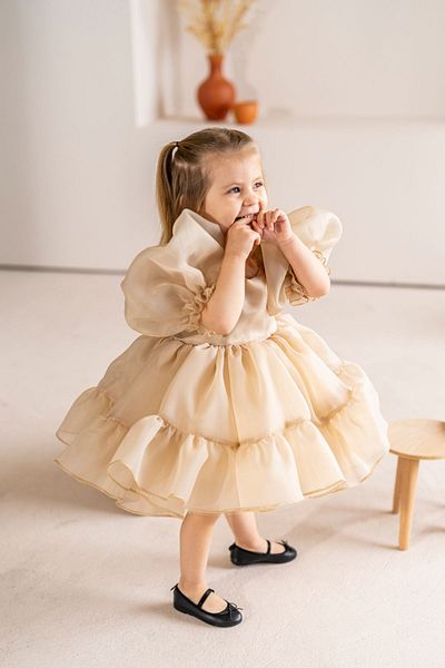 Linola Baby Kids Rochie de petrecere fetiță din șifon bej - umflată