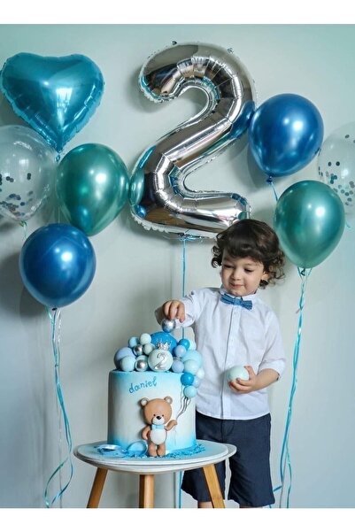 MFM Σετ γενεθλίων με ασημένιο μπαλόνι με αριθμό 2 για πάρτι