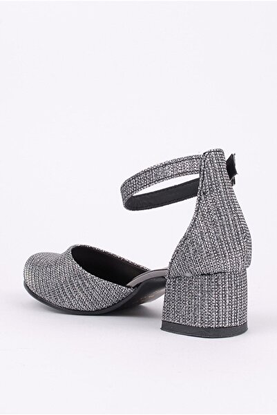 Rıdvan Çelik Girl's Anthracite Ankle Buckle Heeled Evening Dress Shoes