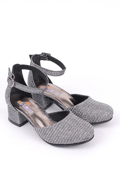 Rıdvan Çelik Girl's Anthracite Ankle Buckle Heeled Evening Dress Shoes