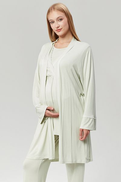 Lohussa Water Green Design Women's Maternity and Maternity Dressing Gown Pajamas Set - 100% Cotton Set of 3