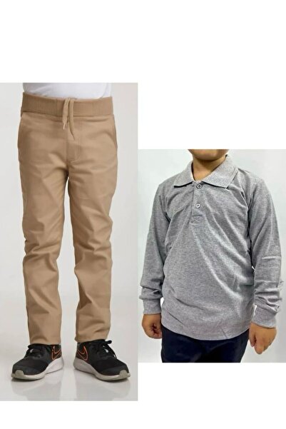 Ümiteks world of clothes Детски ученически панталон от ребрено ленено бежово ...