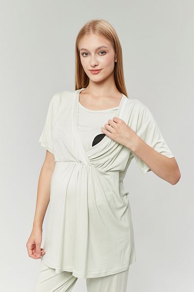 Lohussa Water Green Design Women's Maternity and Maternity Dressing Gown Pajamas Set - 100% Cotton Set of 3