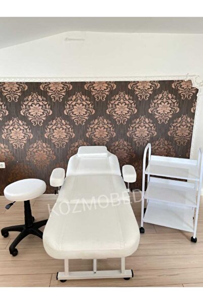 Kozmobed 3'lü Cilt Bakım Sedyesi-Cilt Bakım Koltuğu-Sırtsız Uzman Taburesi-Et...